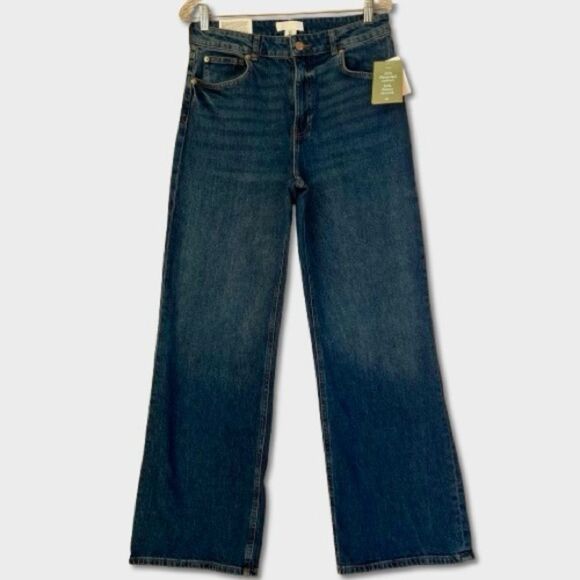 Y2K H&M Wide Leg Comfort Stretch High Waist Dark Wash  Denim Jeans NWT Size 8 - Picture 1 of 15